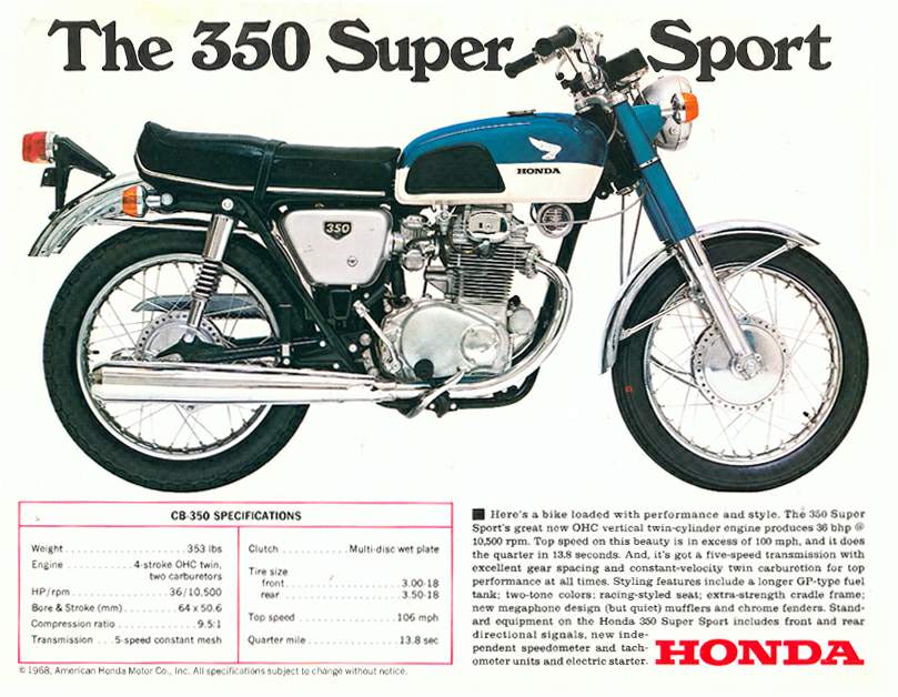 Мотоцикл Honda CB 350 Super Sport 1968 фото
