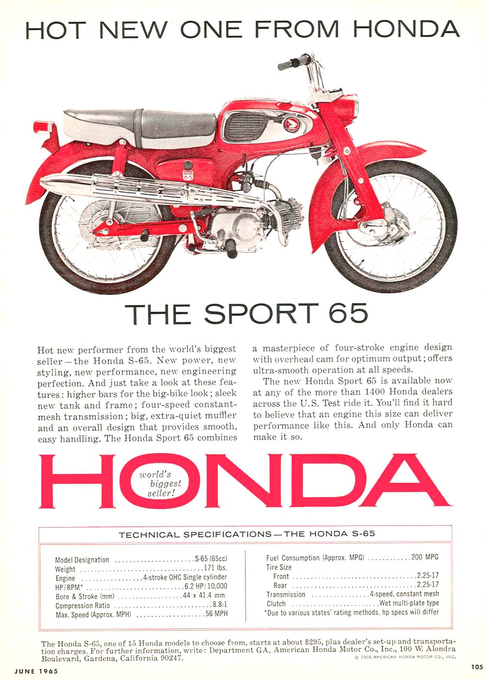 Мотоцикл Honda S-65 Sport 1965