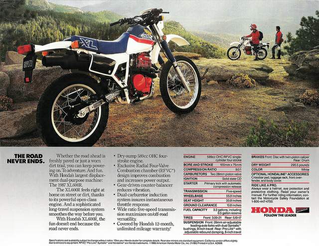 Мотоцикл Honda XL 600R US model 1986 фото