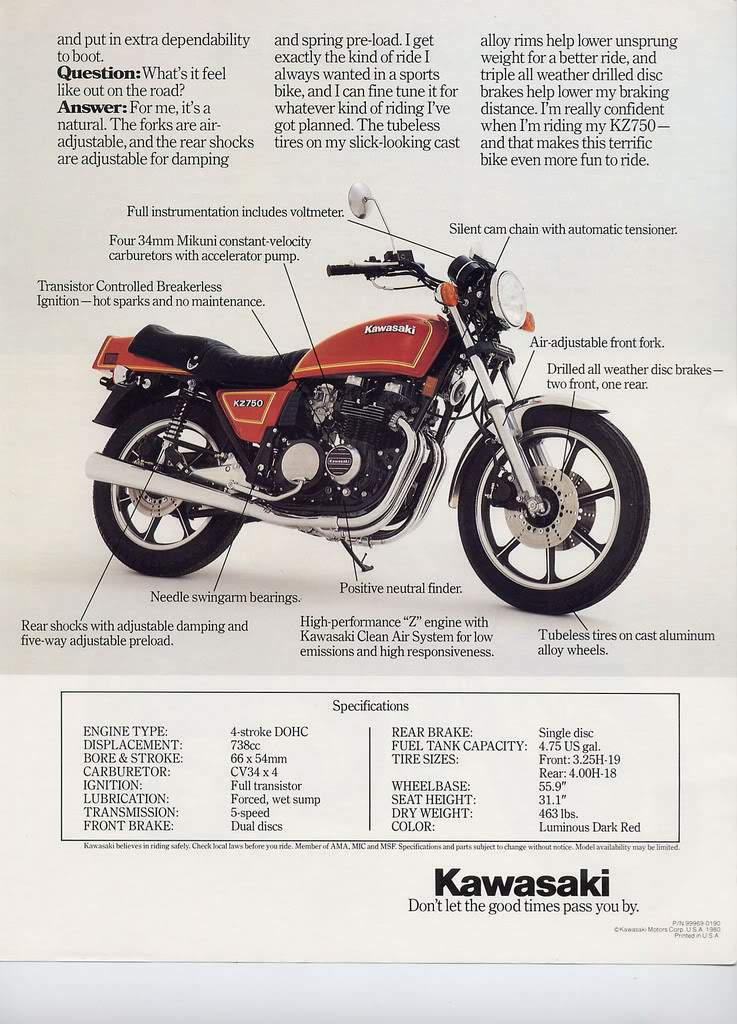 Мотоцикл Kawasaki Z 750E 1980 фото