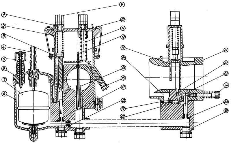 Схема устройства карбюратора К-36
