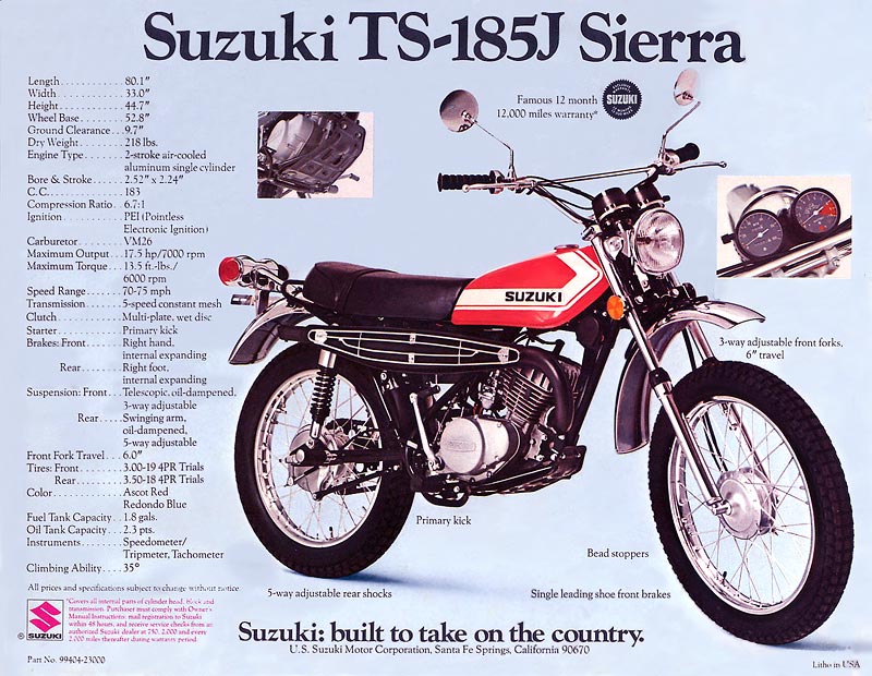 Мотоцикл Suzuki TS 185 Sierra 1977 фото