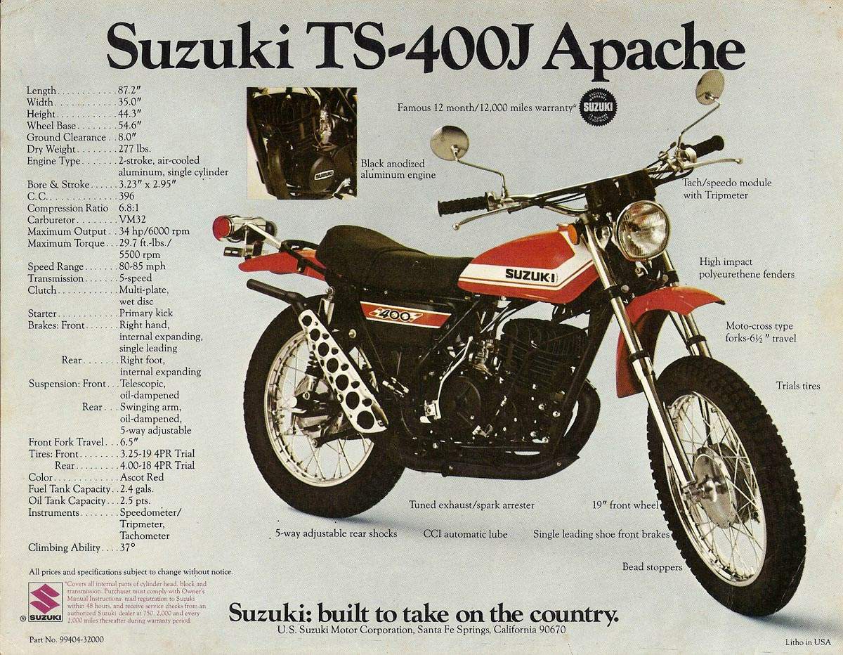 Мотоцикл Suzuki TS 400 Apache / Hustler 1972