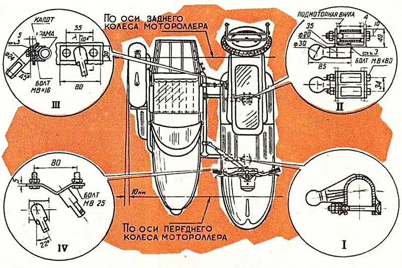 Схема и узлы крепления коляски